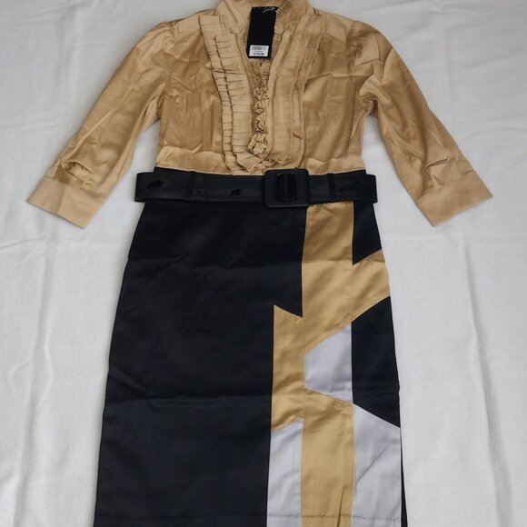 Rachael G. Black and Gold Satin Dress, Size M - Picture 7 of 16